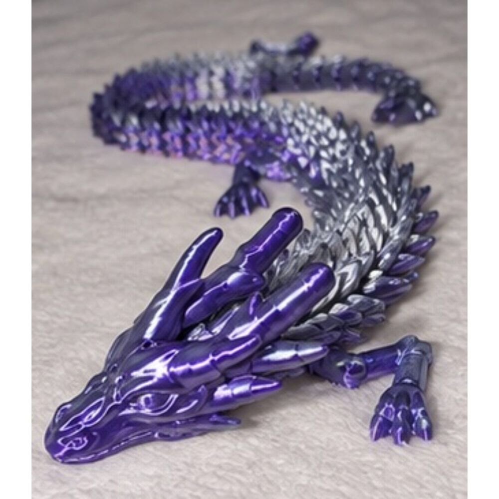 23.6” 3D Printed Articulated Dragon Purple Silver Fidget Toy